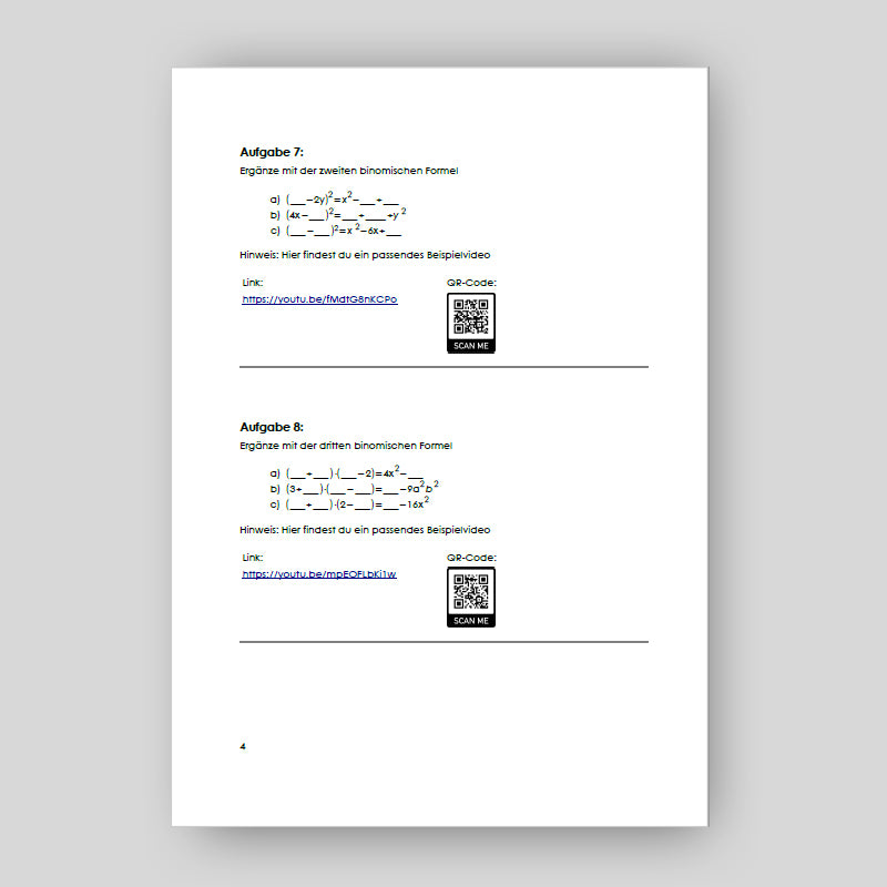 e-Book mit Übungsaufgaben: Die binomischen Formeln