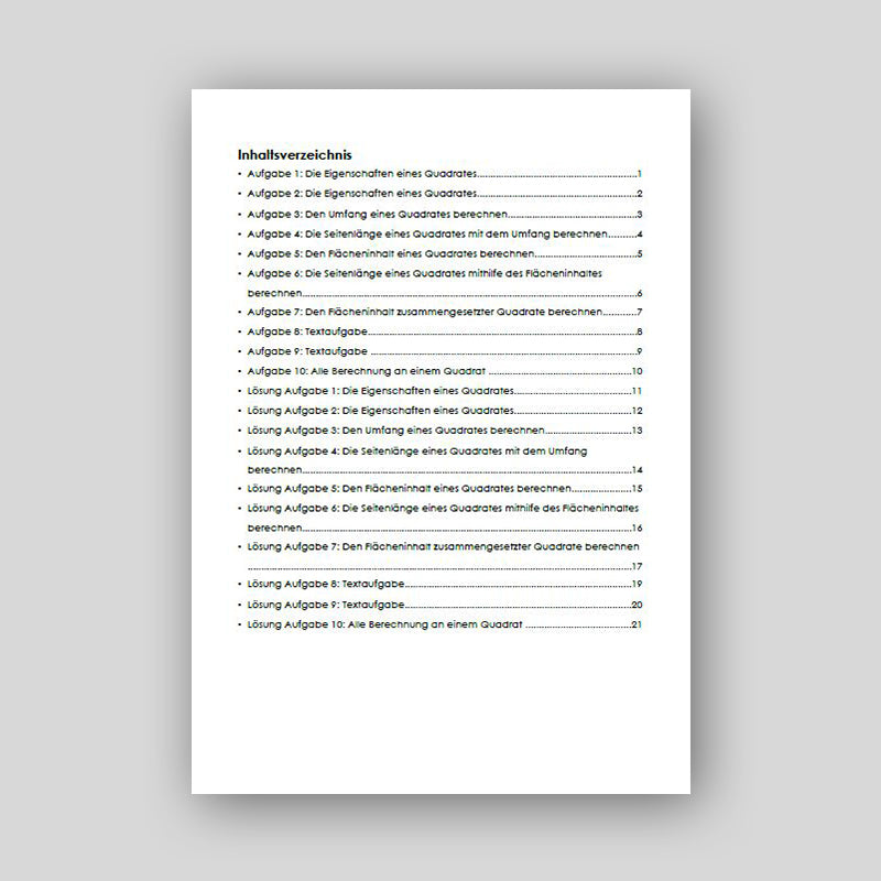 e-Book mit Übungsaufgaben: Das Quadrat